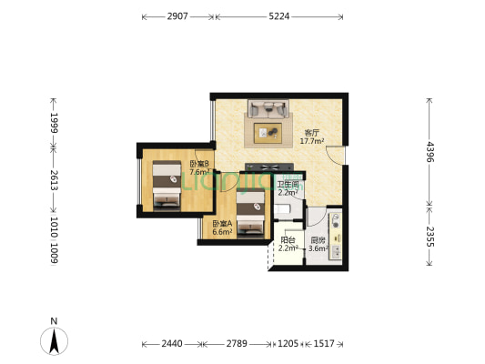 翔宇榜样 2室1厅1卫 49平方