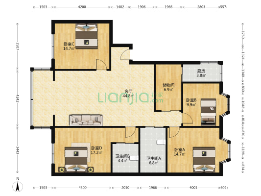 王宫花苑 4室1厅2卫 146平方