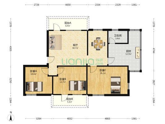 南坛东路5号 3室1厅1卫 111平方