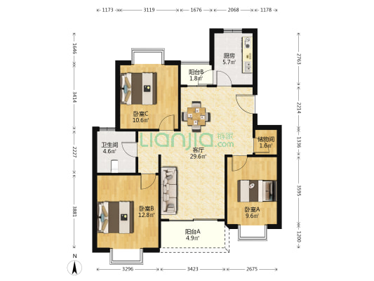 富康苑 3室1厅1卫 97平方