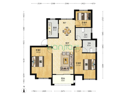 水岸名邸 3室1厅2卫 100平方