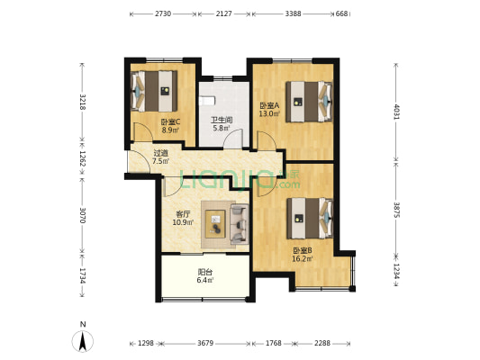 马陆金沙湾 3室1厅1卫 95平方