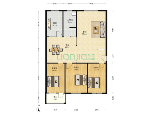 苹中苑 3室2厅1卫 146平方