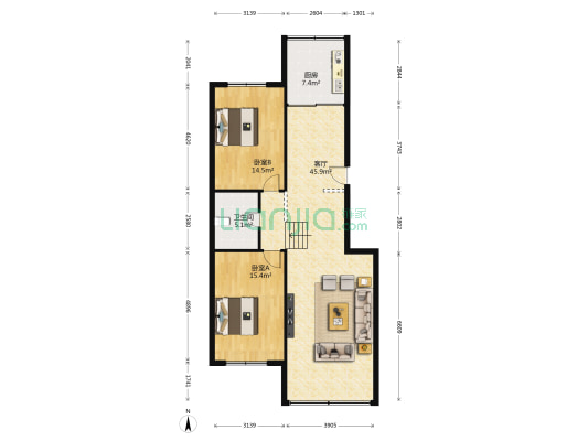海韵花园 2室1厅1卫 110平方