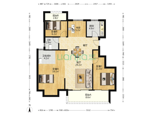中旅宁宸院 4室1厅2卫 109平方