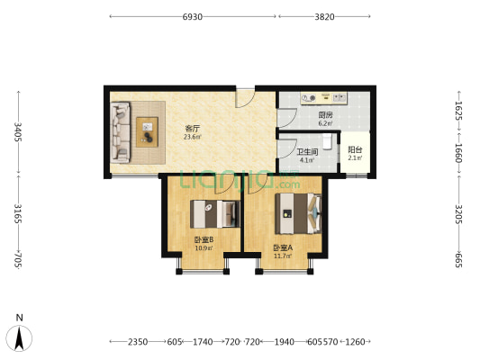 金玉三园 2室1厅1卫 90平方