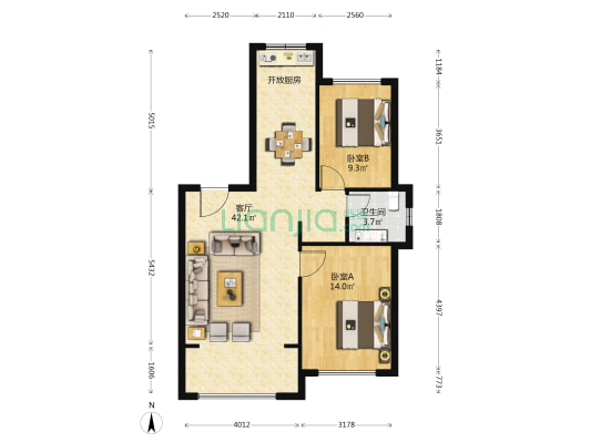 锦绣华府 2室1厅1卫 87平方