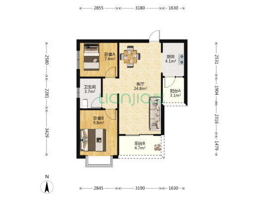 泰城幸福雅居 2室1厅1卫 78平方
