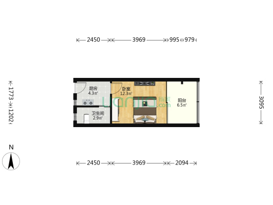 中兴路461弄 1室0厅1卫 33平方