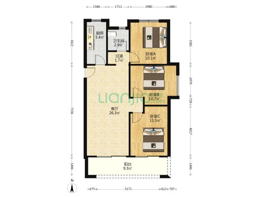 南飞鸿玖玺大观 3室1厅1卫 103平方