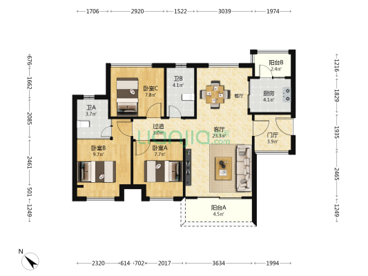 长信公馆 3室1厅2卫 89平方