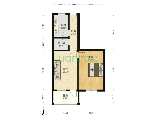 经二路178 1室1厅1卫 58平方