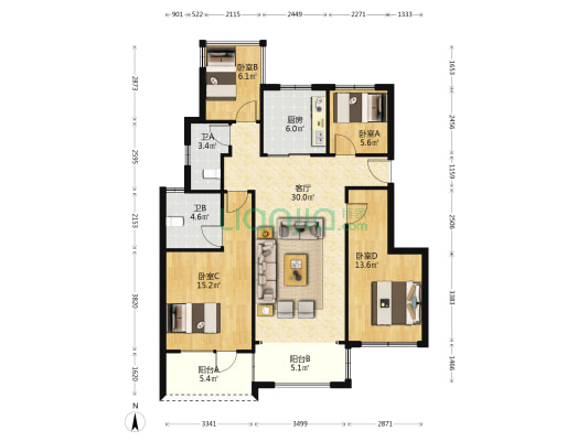 保利伴湖院 4室1厅2卫 111平方