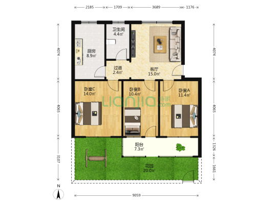 县万里市政公司家属院 3室1厅1卫 86平方