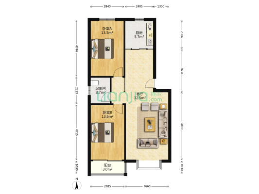 金湾花园 2室1厅1卫 93平方