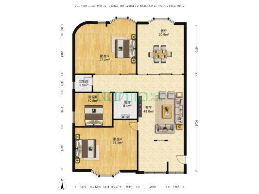 中创联合大厦 3室2厅1卫 184平方