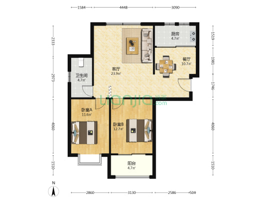 万豪伊顿 2室2厅1卫 105平方
