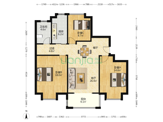 天瑞海港城 3室1厅1卫 119平方