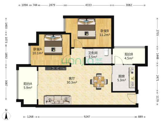 奥园康城A区 2室1厅1卫 84平方