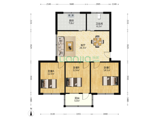 旧里河路 3室1厅1卫 101平方