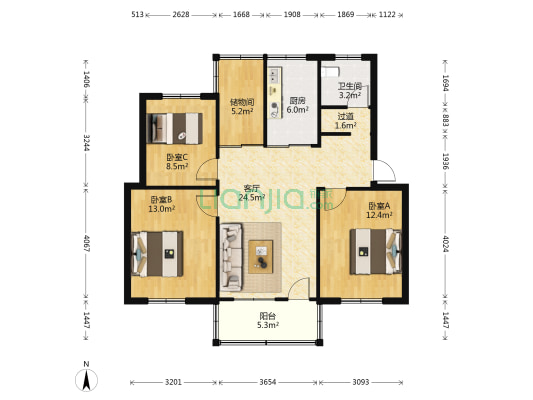 盐化厂生活院 3室1厅1卫 91平方