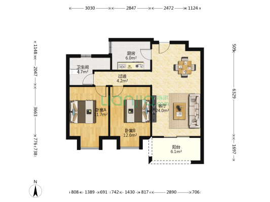 华润二十四城四期 2室1厅1卫 89平方