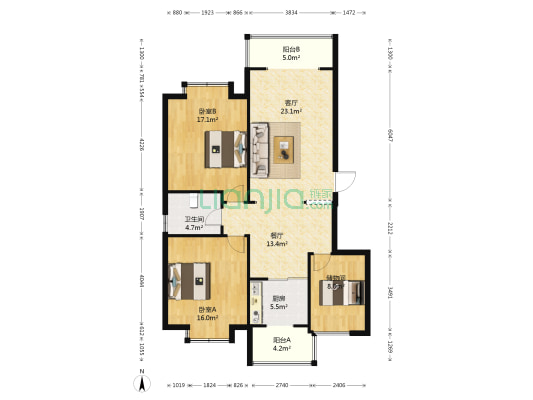 龙山湖畔 2室2厅1卫 108平方