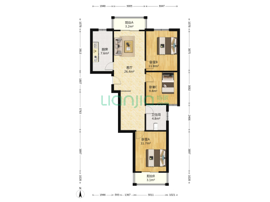 泰安商城小区 3室1厅1卫 109平方