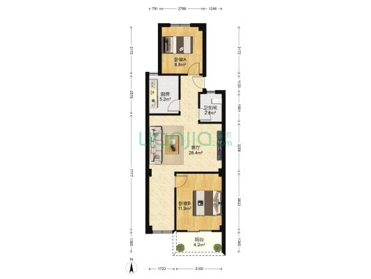 万寿新城 2室1厅1卫 73平方