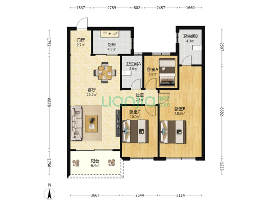 碧桂园剑桥郡二期 3室1厅2卫 102平方