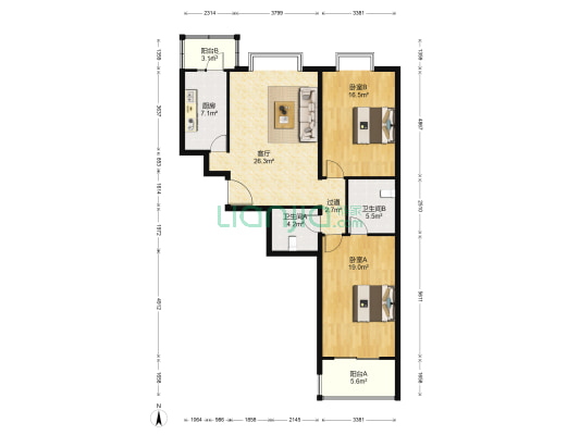 康宁家园 2室1厅2卫 115平方