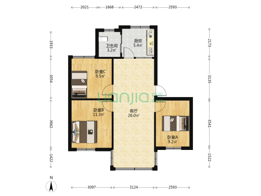 新红路 3室1厅1卫 79平方