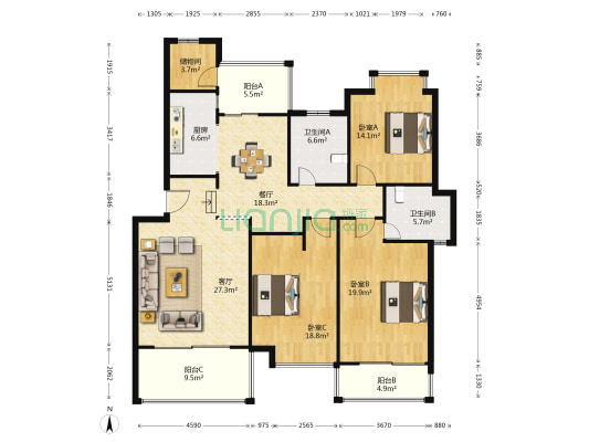 碧波苑 3室2厅2卫 155平方