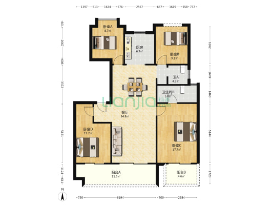 弘阳万侯府 4室1厅2卫 128平方