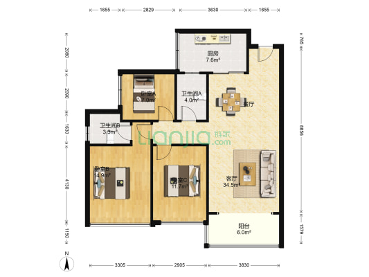 金海华府 3室1厅2卫 99平方