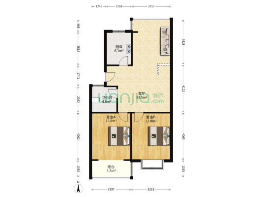 桃园居小区 2室1厅1卫 91平方