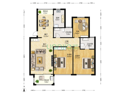 毓秀苑 3室2厅2卫 126平方