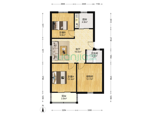 和平家园A3区 2室1厅1卫 79平方