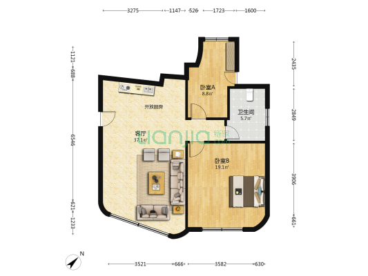 湖南公寓 2室1厅1卫 98平方