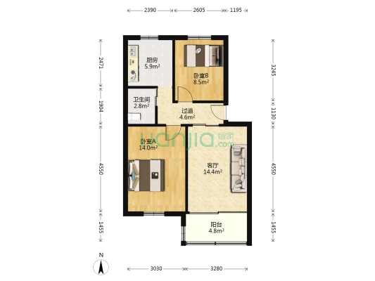 白荡海社区 2室1厅1卫 66平方