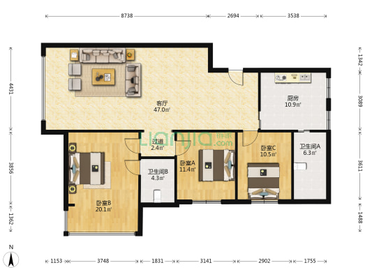 依山碧玉 3室1厅2卫 129平方