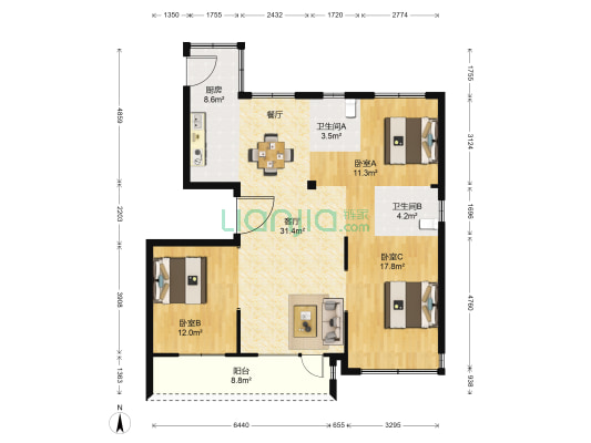 V7十里澜山三期 3室1厅2卫 120平方