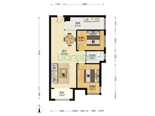 中海寰宇天下GB区 2室1厅1卫 87平方