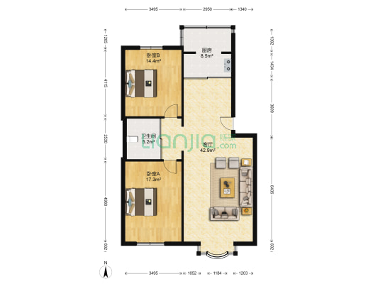 警官公寓(东蔚山路) 2室1厅1卫 114平方