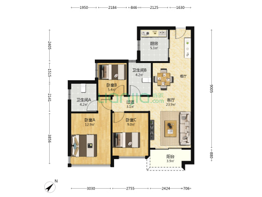 家人乐府和园 3室1厅2卫 89平方