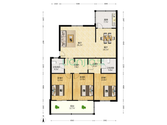 和平花园 3室2厅2卫 148平方