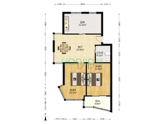 三里新城竹苑 2室1厅1卫 82平方