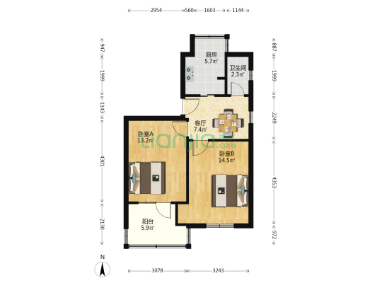 铜沛路商业局宿舍 2室1厅1卫 59平方