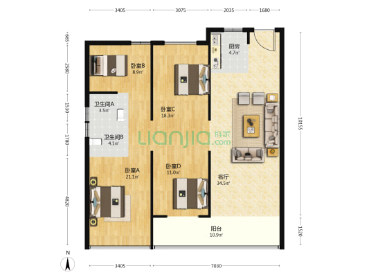 江潮汇 4室1厅2卫 150平方