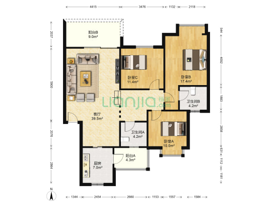 新尚城 3室1厅2卫 118平方